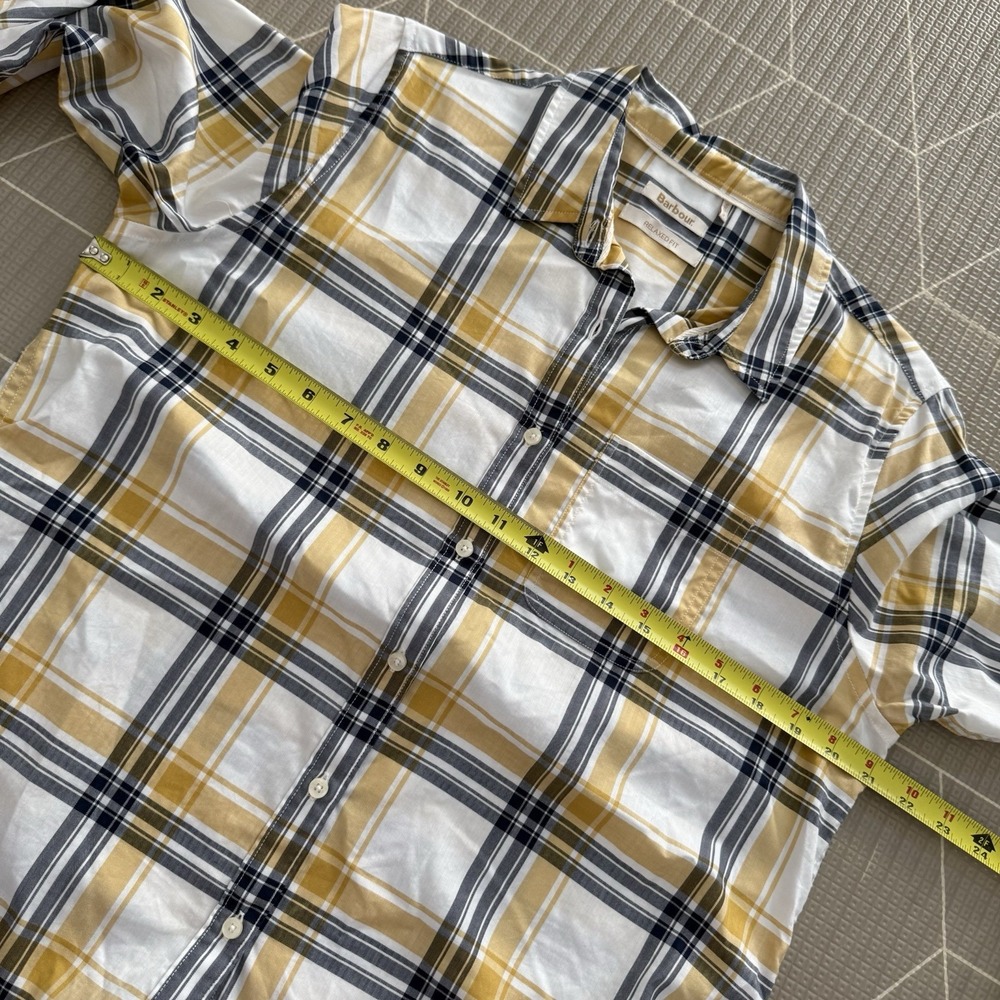 Barbour Women's Newton Button‎ Down Sz 10 White Yellow Nova Check Relaxed Fit - Picture 7 of 8